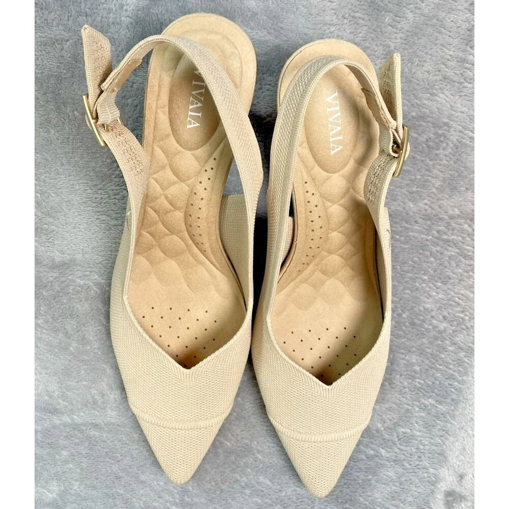 Vivaia NEW Addison knit womens almond kitten heel slingback shoes US 8.5 $169